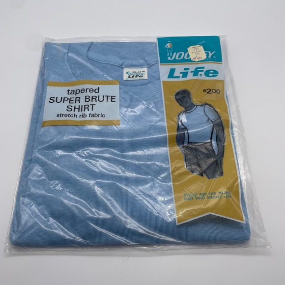 Jockey Other - NOS Vintage‎ Jockey Life Super Brute Tapered Stretch Rib Shirt Mens M Blue 1964